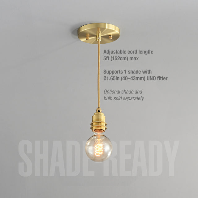 Premium Brass Shade-Ready Hardwired Pendant - Brass
