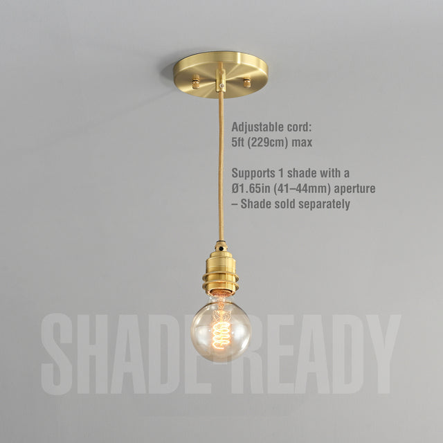 Premium Brass Shade-Ready Hardwired Pendant - Brass