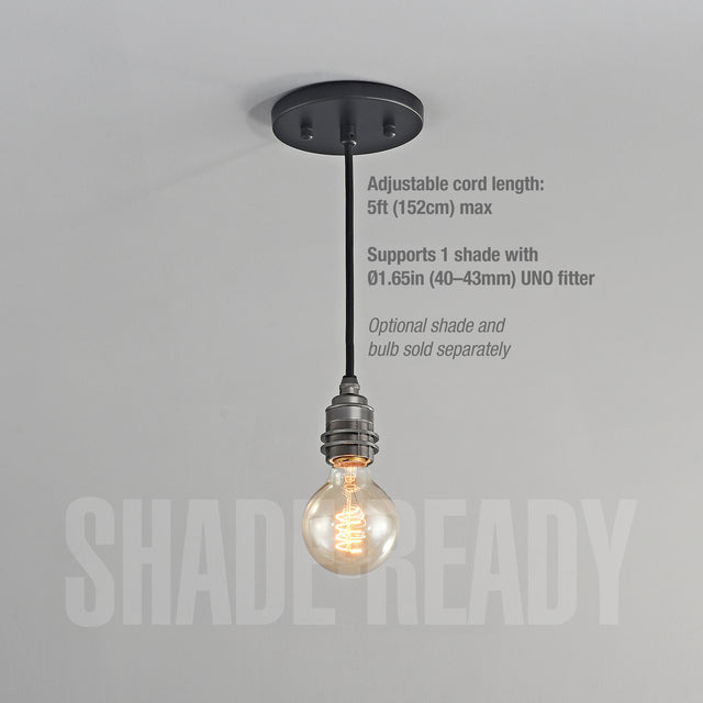 Premium Brass Shade-Ready Hardwired Pendant - Gunmetal