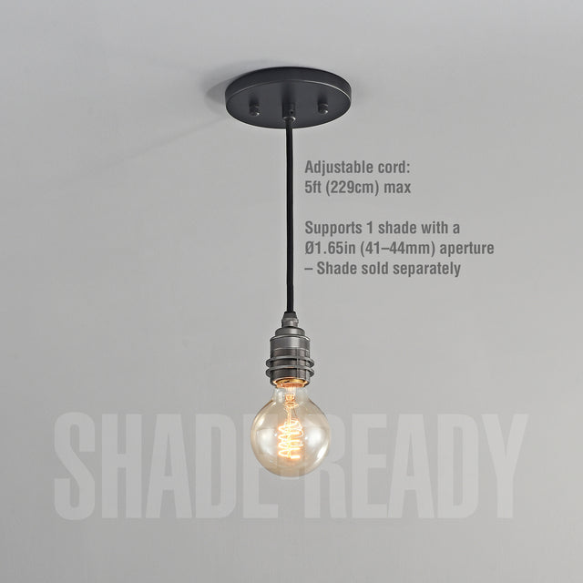 Premium Brass Shade-Ready Hardwired Pendant - Gunmetal