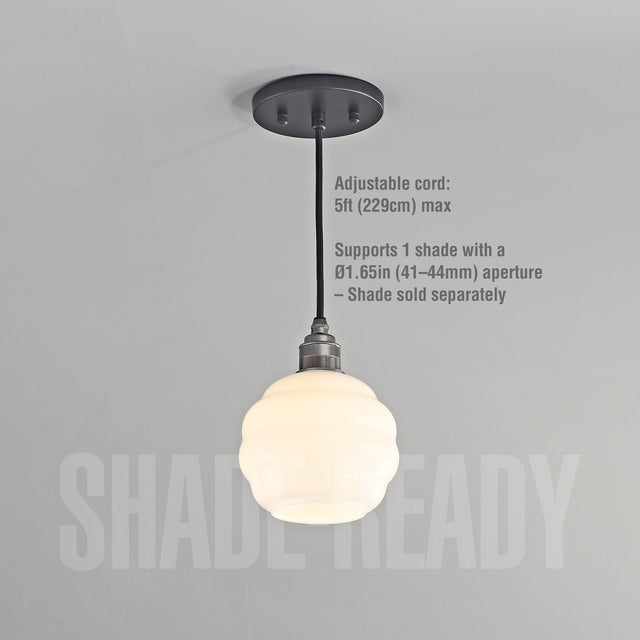 Premium Brass Shade-Ready Hardwired Pendant - Gunmetal