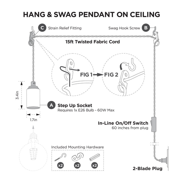 Swag Lamp Cord Hook Screw Kit