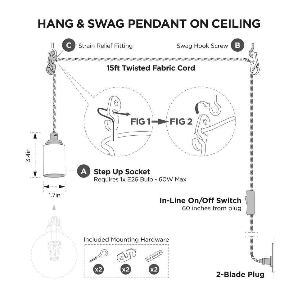 Swag Lamp Cord Hook Screw Kit