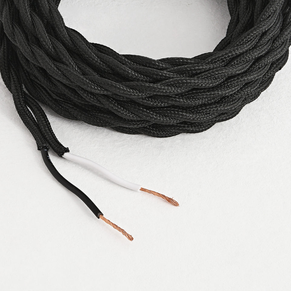 Black Twisted Fabric Cord - Cloth Covered Electrical Wire