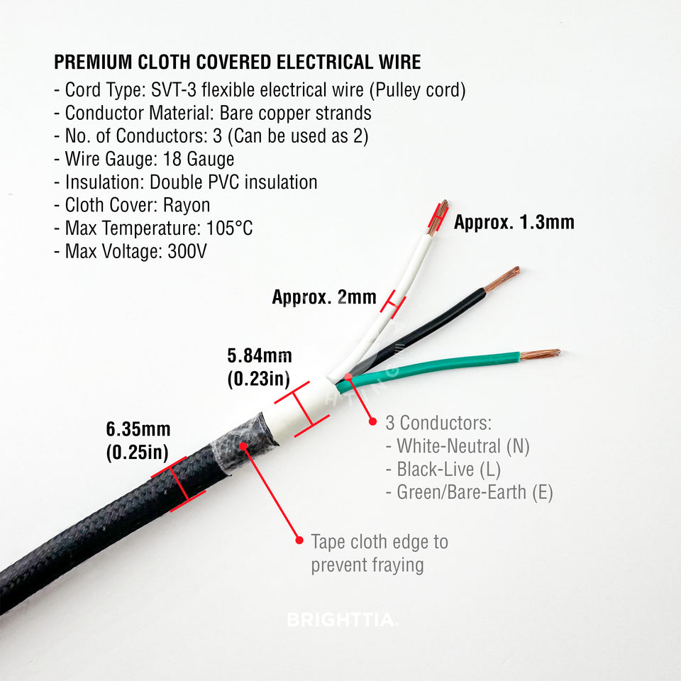 Covered Wire Black Fabric Cord - Cloth Covered Electrical Wire – Brighttia