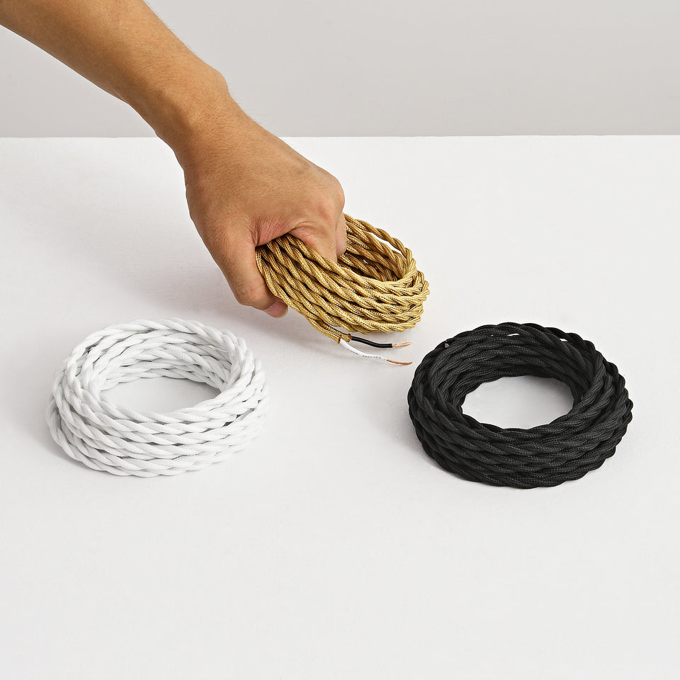 Black Twisted Fabric Cord - Cloth Covered Electrical Wire
