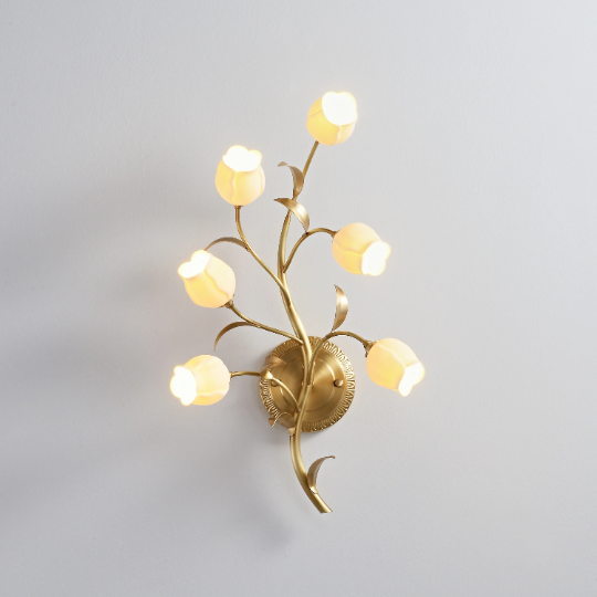 Modern Brass Wall Sconce With White Ceramic Tulip Shades