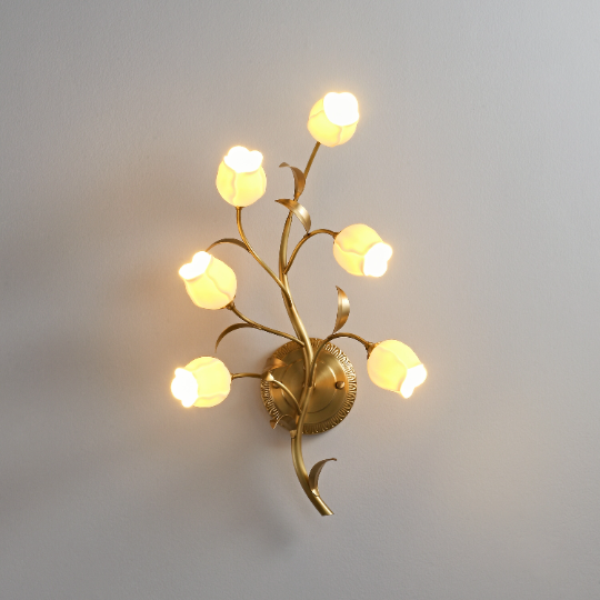 Modern Brass Wall Sconce With White Ceramic Tulip Shades