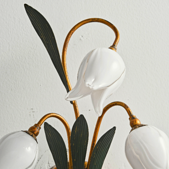 Antique Wall Sconce With White Tulip Flower Shades - 3 Lights