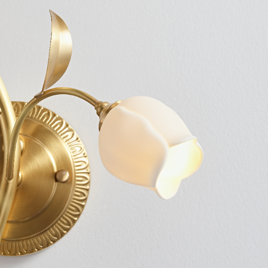 Modern Brass Wall Sconce With White Ceramic Tulip Shades
