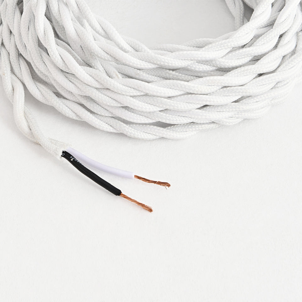 White Twisted Fabric Cord - Cloth Covered Electrical Wire