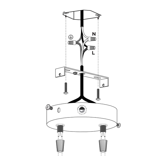 2-Port Black Ceiling Canopy With Nylon Cord Grips