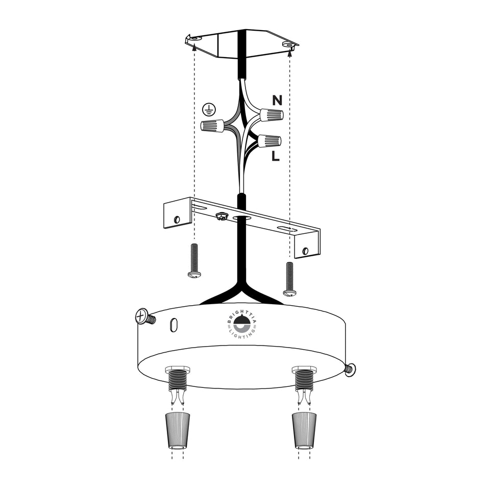 2-Port Black Ceiling Canopy With Nylon Cord Grips