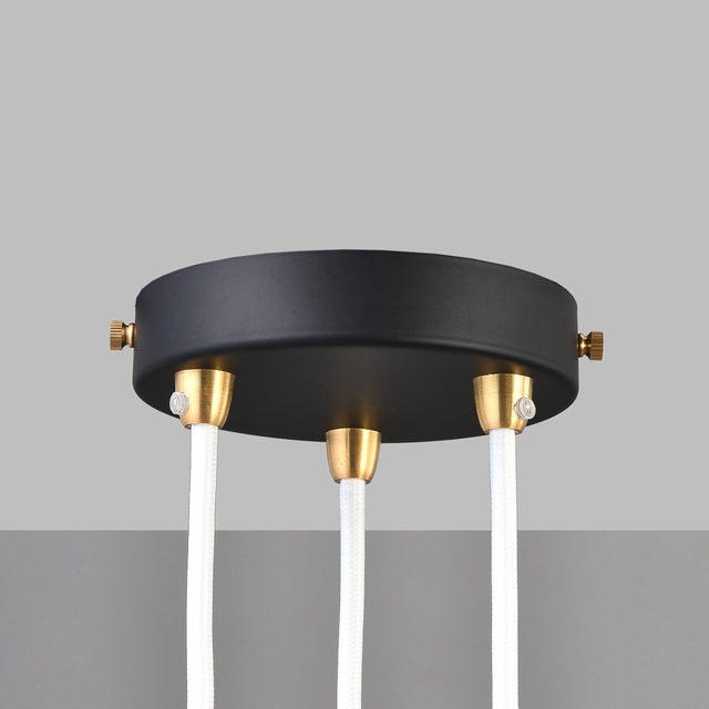 3-Port Black Ceiling Canopy With Brass Cord Grip