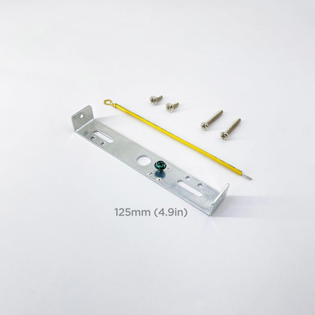 Brighttia 4.9in (125mm) crossbar bracket displayed on white background with ground wire and mounting screws