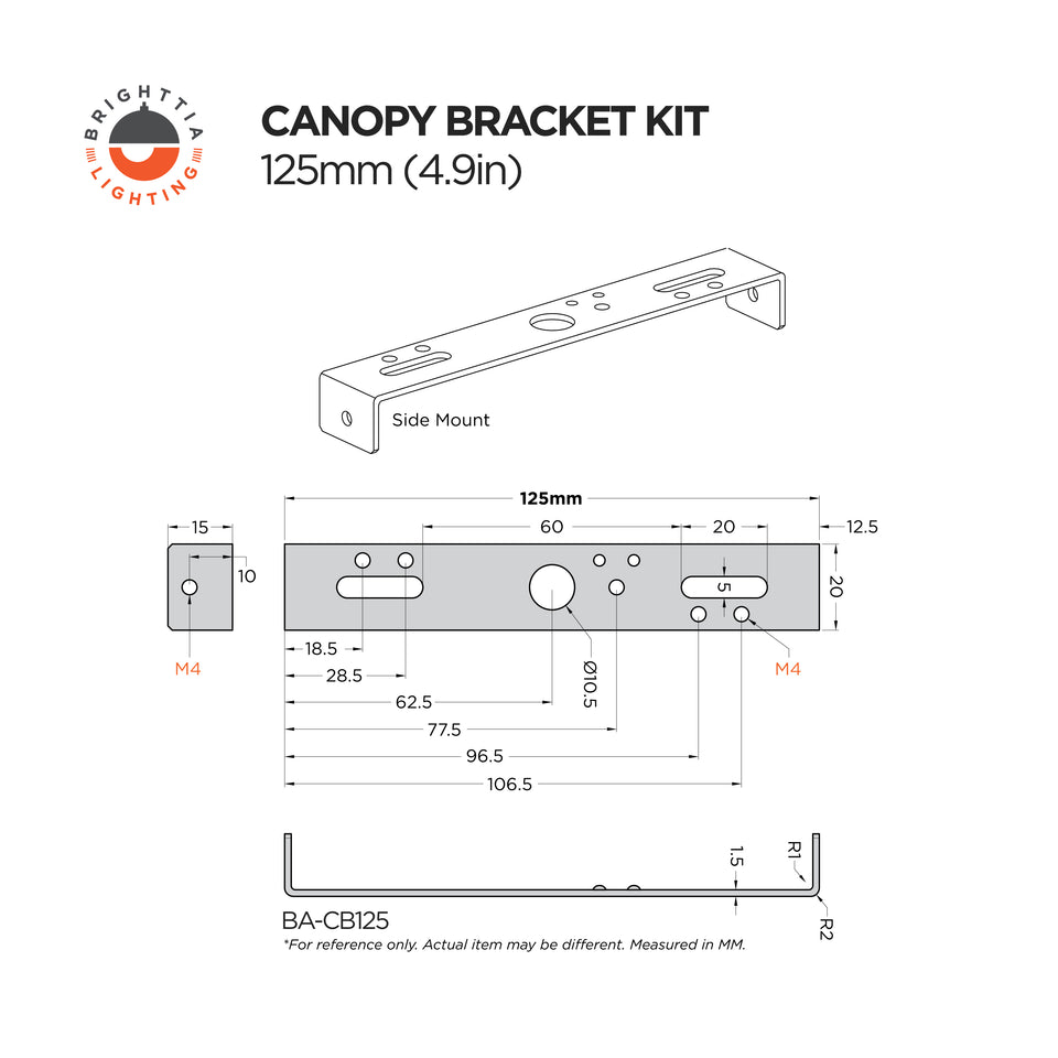 4.9in (125mm) Crossbar Bracket Kit For 5in Canopies
