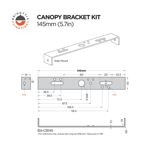 5.7in (145mm) Crossbar Bracket Kit For Ceiling Canopies