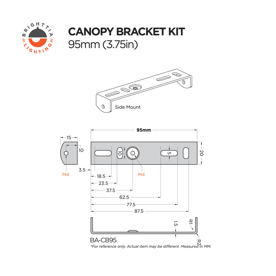 3.75in (95mm) Crossbar Bracket Kit For 4in Canopies