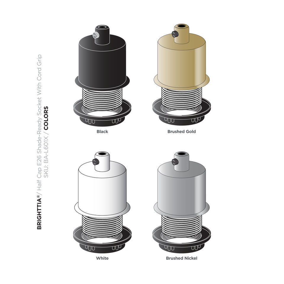 Half Cap E26 Shade-Ready Bulb Socket - Black