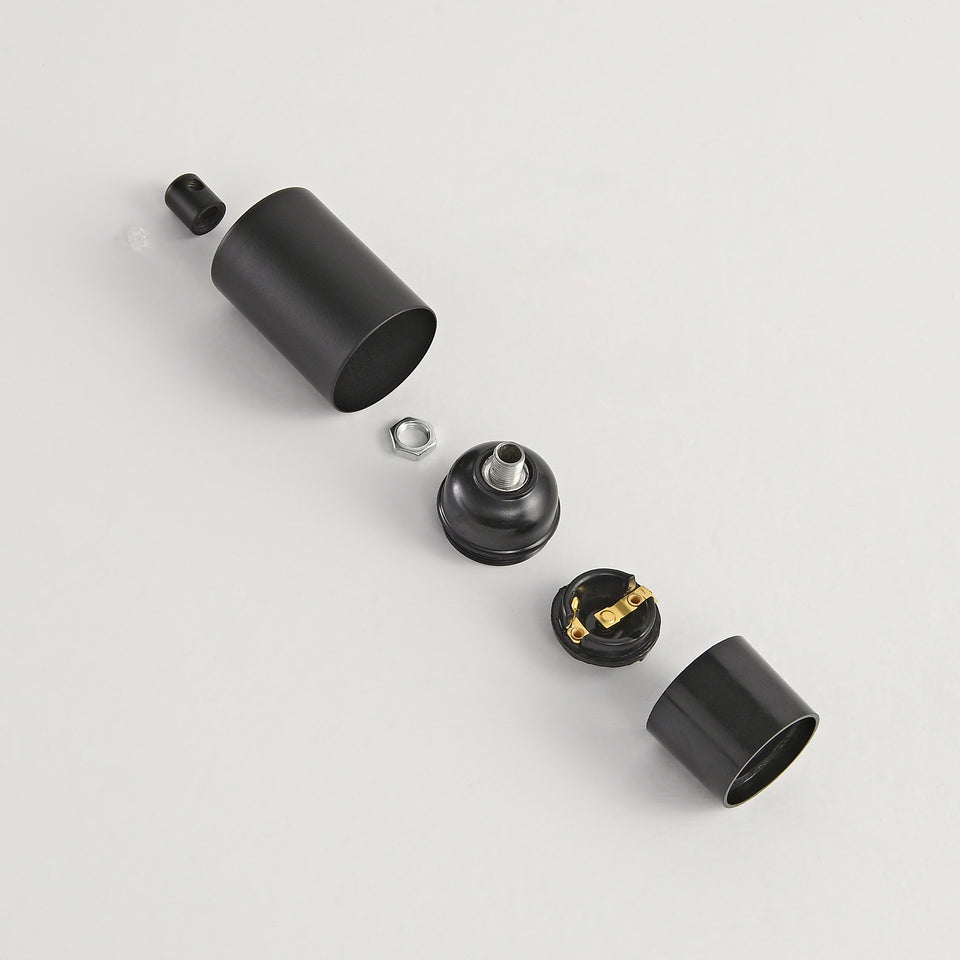 Full Cap E26 Bulb Socket With Cord Grip - Black
