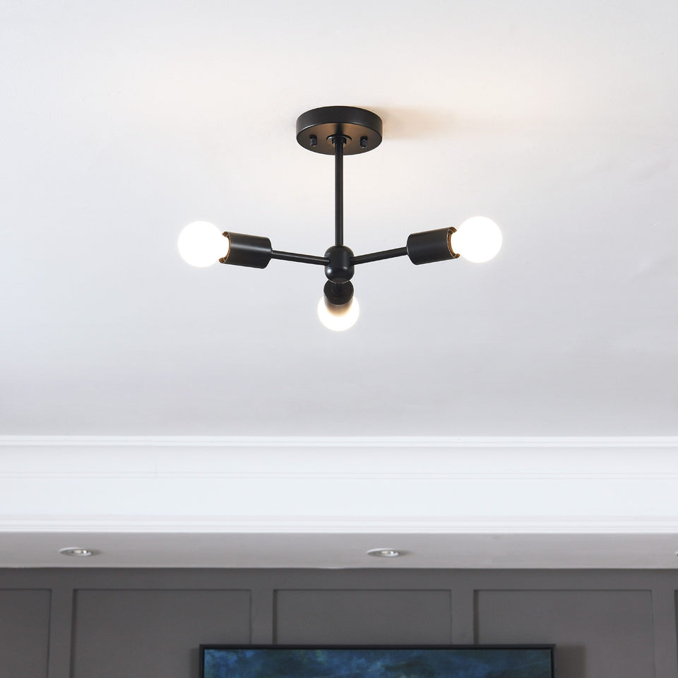 Brooklyn 3-Light Semi Flush Ceiling Lamp - Black