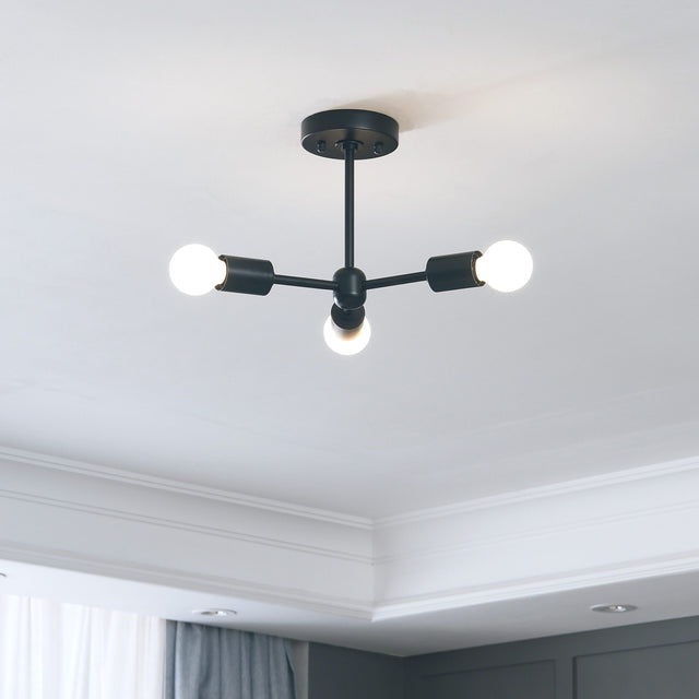 Brooklyn 3-Light Semi Flush Ceiling Lamp - Black