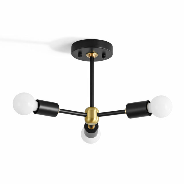 Brooklyn 3-Light Semi Flush Ceiling Lamp - Black/Gold