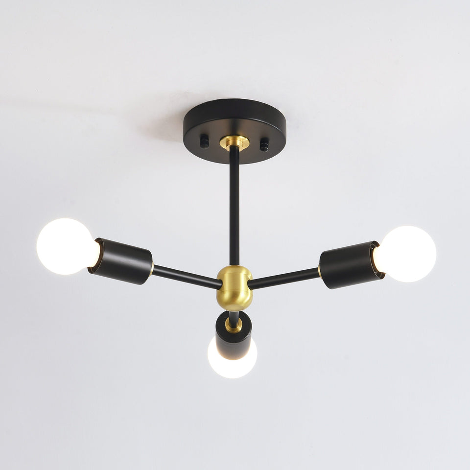 Brooklyn 3-Light Semi Flush Ceiling Lamp - Black/Gold