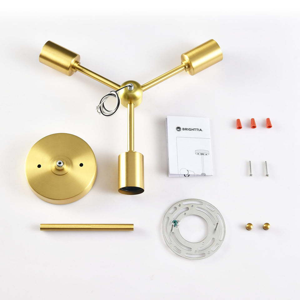 Brooklyn 3-Light Semi Flush Ceiling Lamp - Brushed Gold