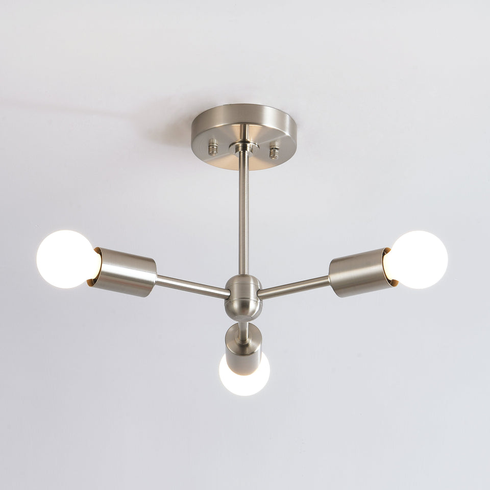Brooklyn 3-Light Semi Flush Ceiling Lamp - Brushed Nickel