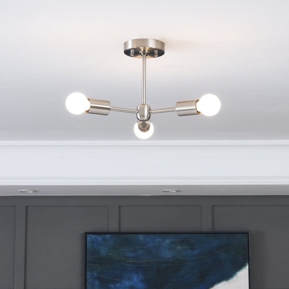 Brooklyn 3-Light Semi Flush Ceiling Lamp - Brushed Nickel