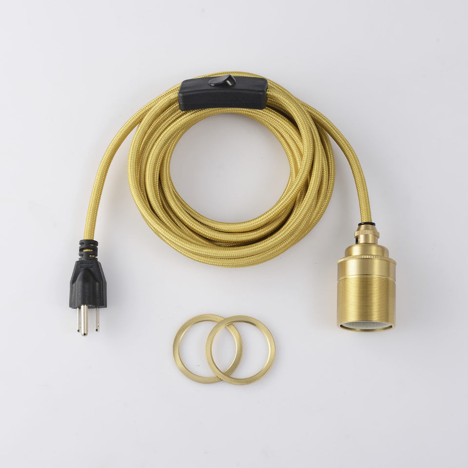 Premium Brass Shade Ready Plug-In Pendant - Brass