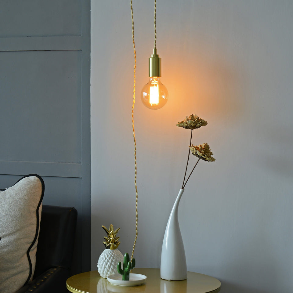 Simple Top Portable Plug-In Pendant - Brushed Gold