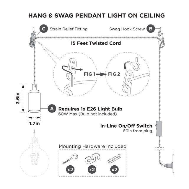 Simple Top Portable Plug-In Pendant - White/Gold