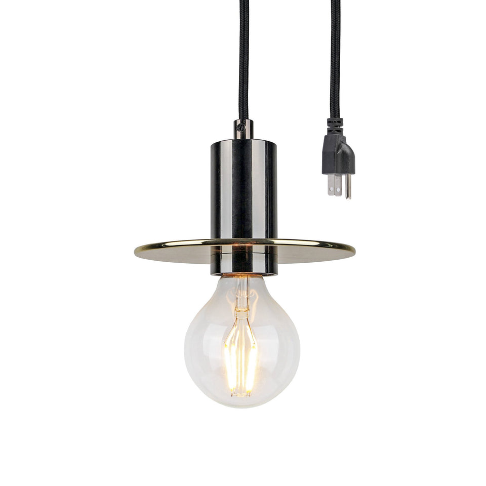 Mid-Century Gunmetal Tube Plug-In Pendant with Gold Disc Shade