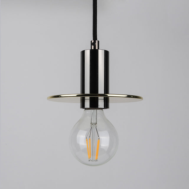 Mid-Century Gunmetal Tube Pendant with Gold Disc Shade