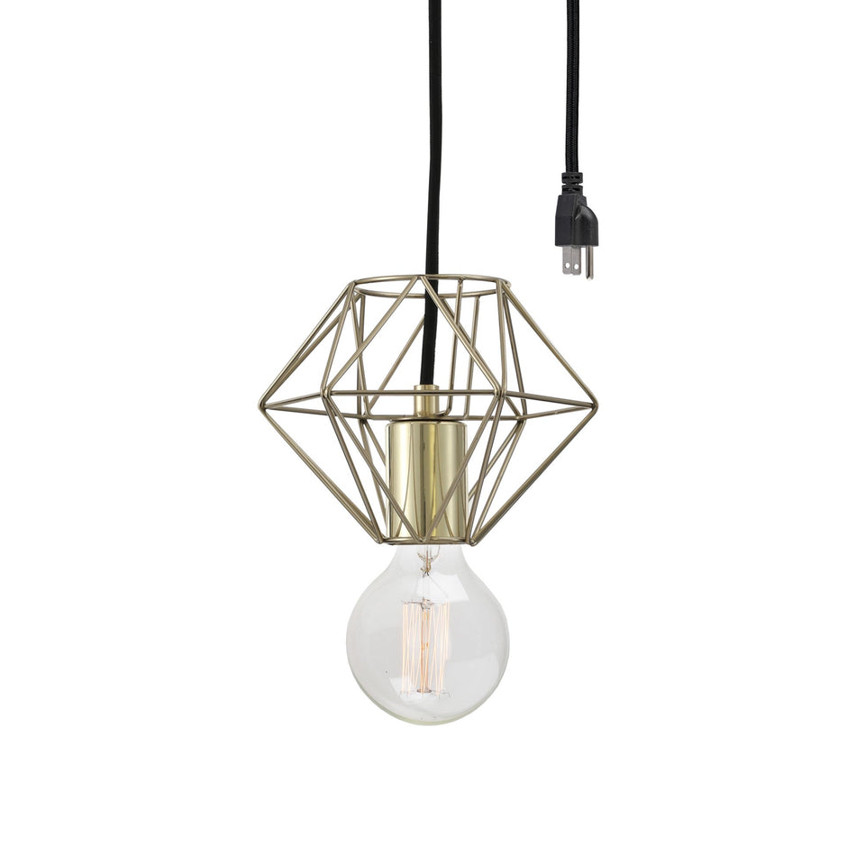 BP0017-1BP-Gold-Industrial Swag Plug-In Pendant Light with Diamond Wire Cage