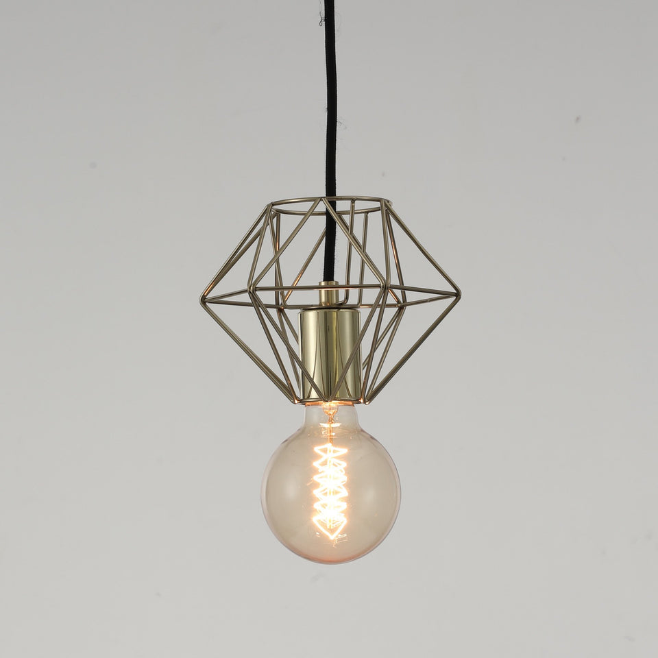 BP0017-1BP-Gold-Industrial Swag Plug-In Pendant Light with Diamond Wire Cage