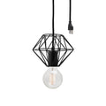 BP0017-1CP-Black-Industrial Swag Plug-In Pendant Light with Diamond Wire Cage