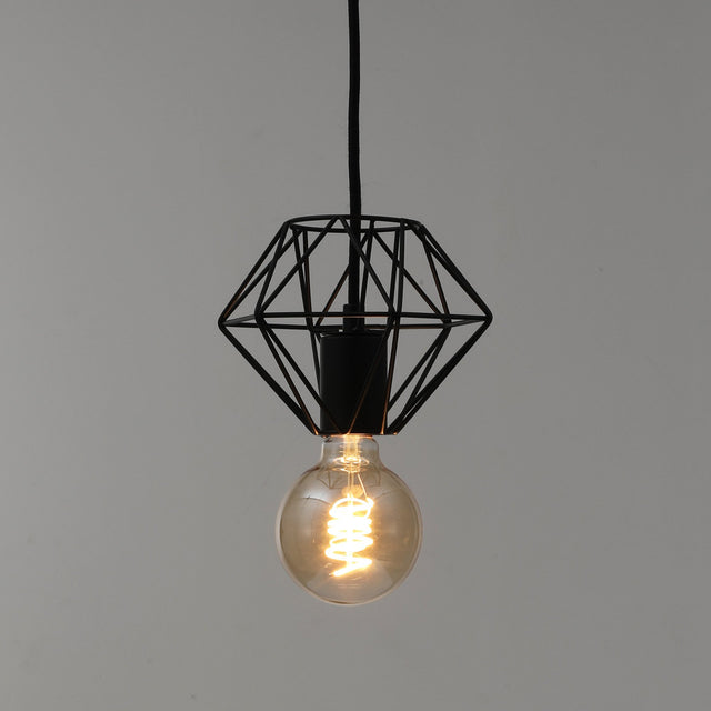 BP0017-1CP-Black-Industrial Swag Plug-In Pendant Light with Diamond Wire Cage