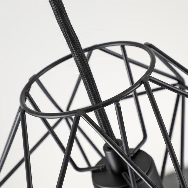 BP0017-1CP-Black-Industrial Swag Plug-In Pendant Light with Diamond Wire Cage