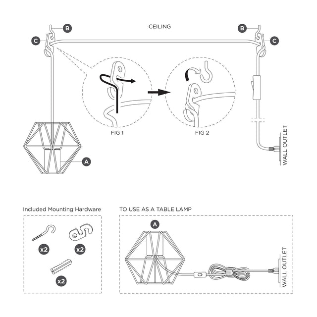 Diamond Wire Cage Plug-In Lamp - Gold