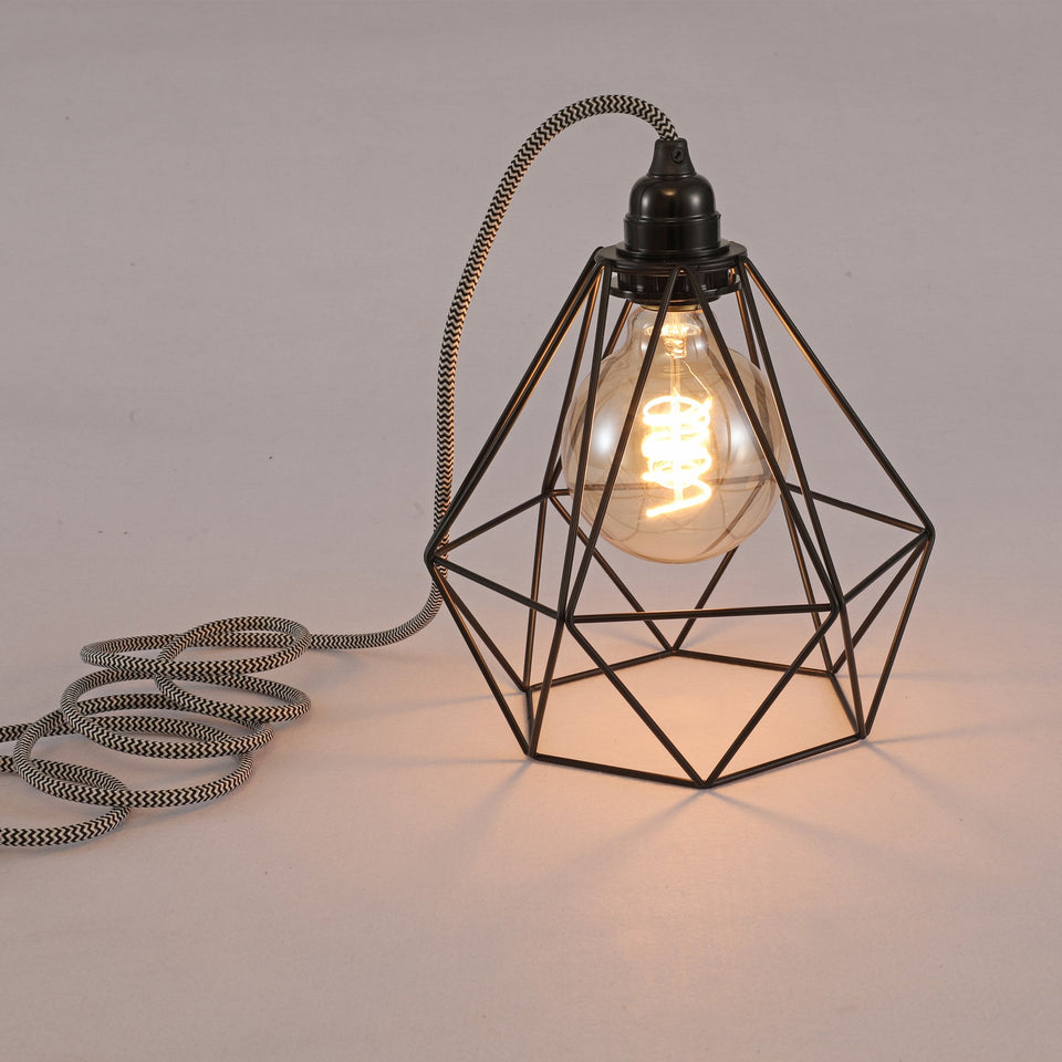BP0019-1CP-Black-Industrial Swag Plug-In Pendant Light with Geometric Wire Cage