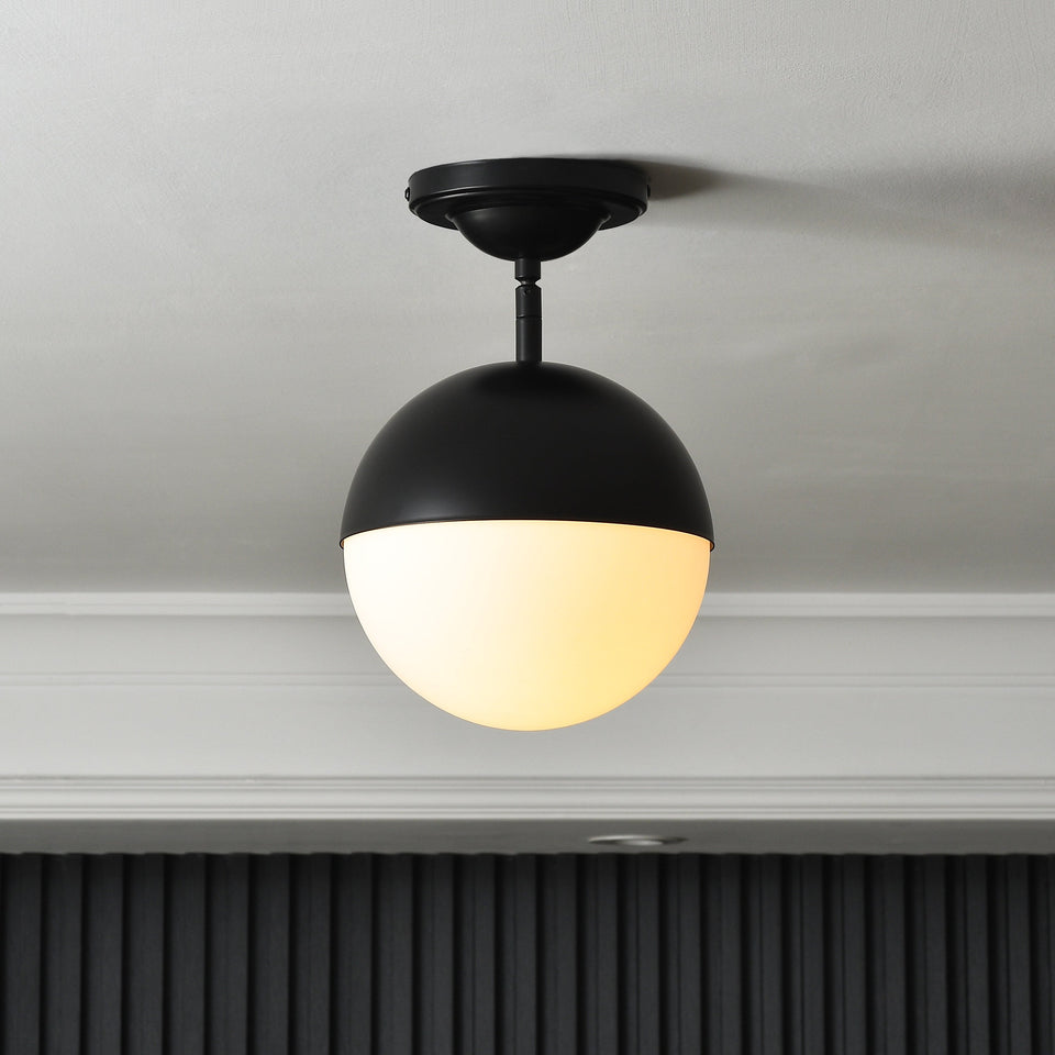 8" Frosted White Globe Ceiling Light - Black