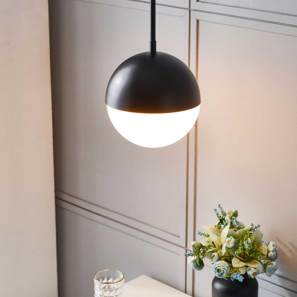 8" Frosted White Globe Ceiling Light - Black