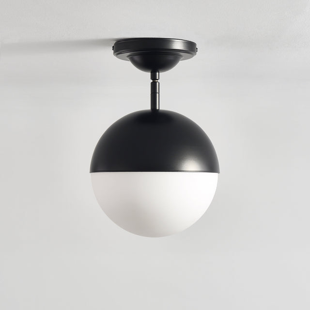 8" Frosted White Globe Ceiling Light - Black