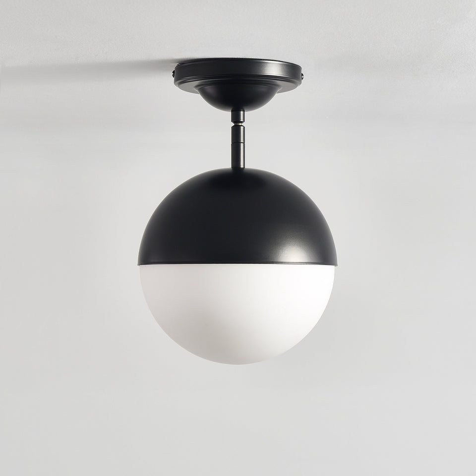 8" Frosted White Globe Ceiling Light - Black