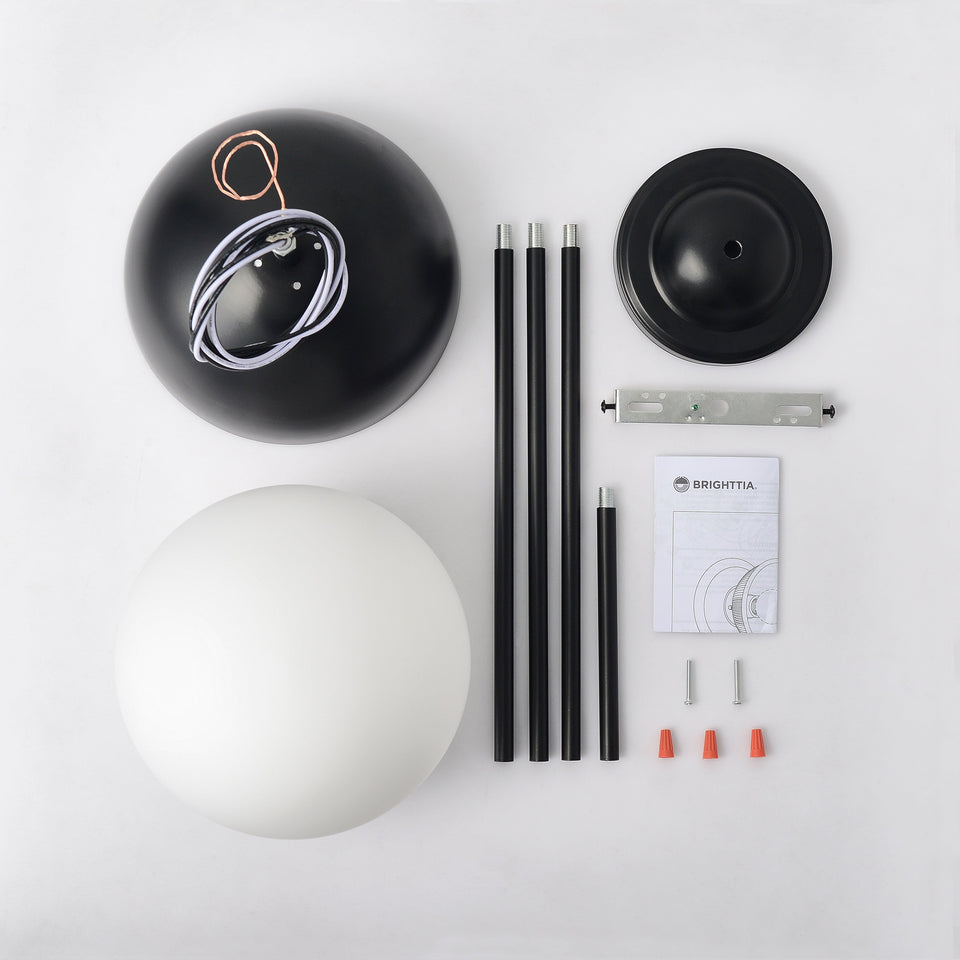 8" Frosted White Globe Ceiling Light - Black