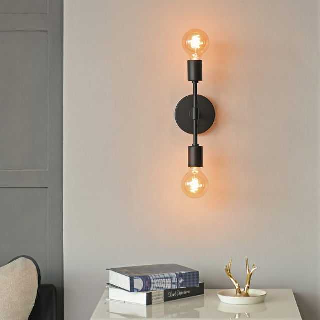 BW0023-2B: Matte black 2-light wall sconce