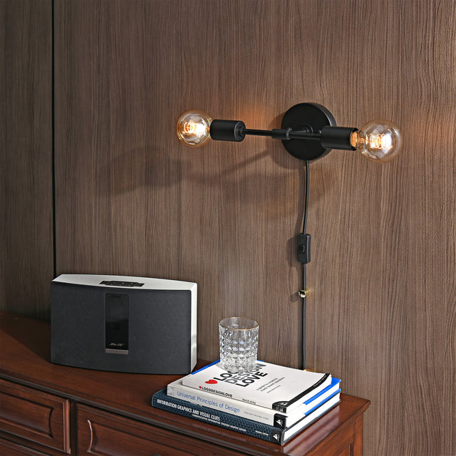 Brooklyn Plug-In 2-Light Wall Sconce - Black